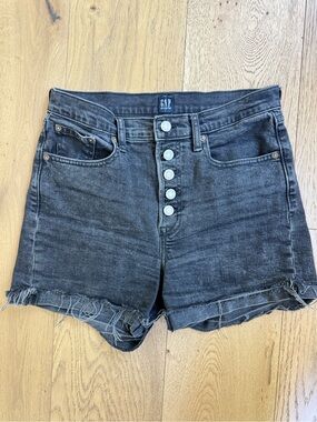 GAP Washed Black High-Rise Button-Fly Denim Shorts